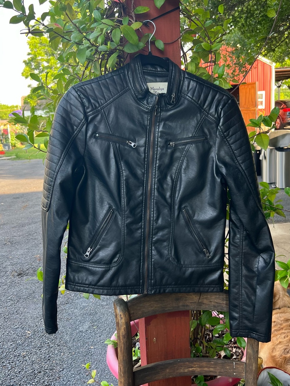 Maralyn & Me Black Faux Leather Bomber Jacket